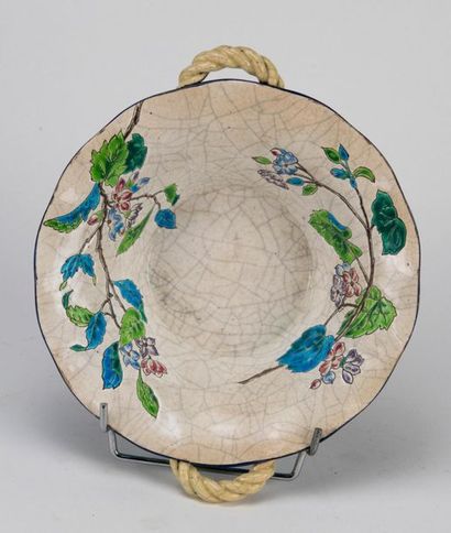 LONGWY. Enamel basket with twisted handles...