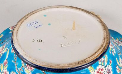 LONGWY. Enamel basket with twisted handles...