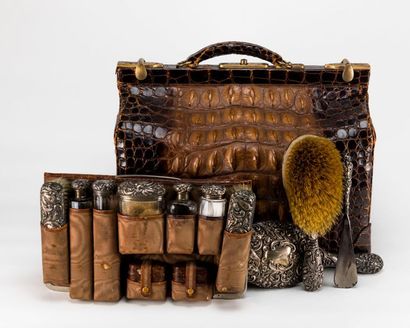 Travel case, inside silver toiletries trim...