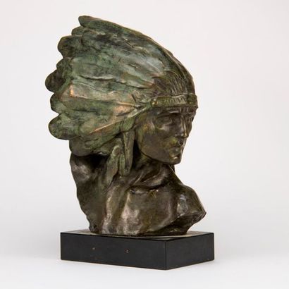 Indian head. Bronze with green shaded patina...