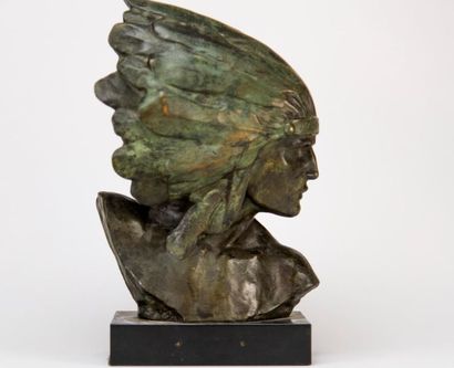 Indian head. Bronze with green shaded patina...