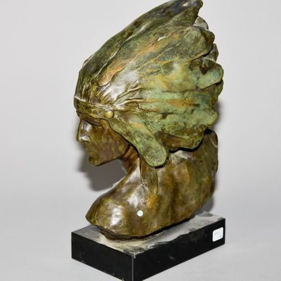 Indian head. Bronze with green shaded patina...