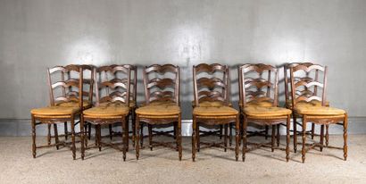 Set of twelve straw chairs, backrest with...