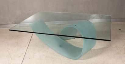 Coffee table, frosted glass ribbon-shaped...