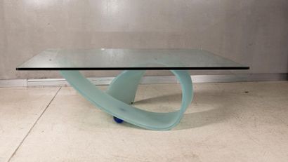 Coffee table, frosted glass ribbon-shaped...