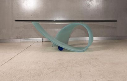 Coffee table, frosted glass ribbon-shaped...