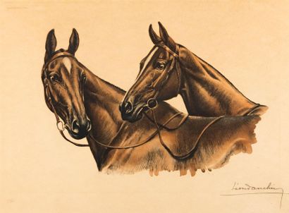 Léon DANCHIN (1887-1938). Two horses. Lithograph...