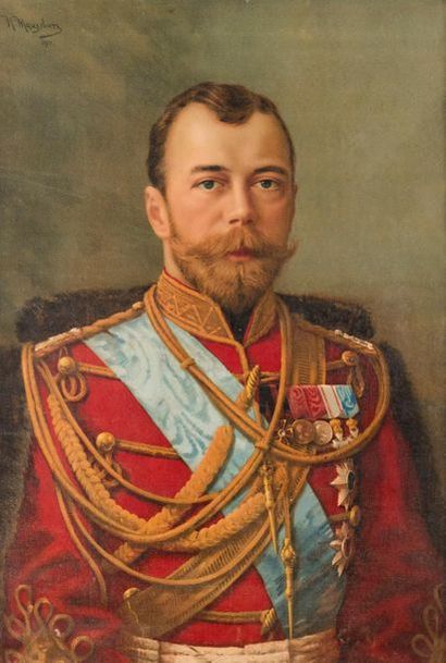 Nicholas II. Chromolithograph after Makovsky...