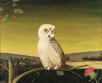 ORLOFF (Charles?) (XXth). Owl. Oil on canvas...