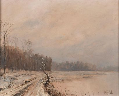 *Christmas PICHOT (XIX). Riverbank. Two oils...