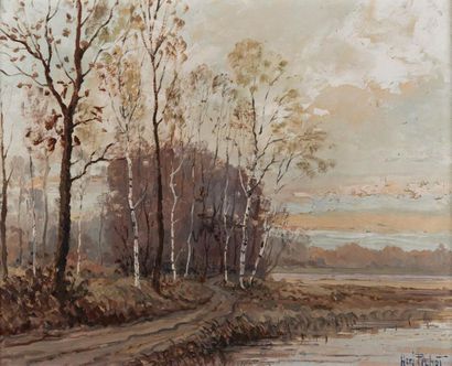 *Christmas PICHOT (XIX). Riverbank. Two oils...