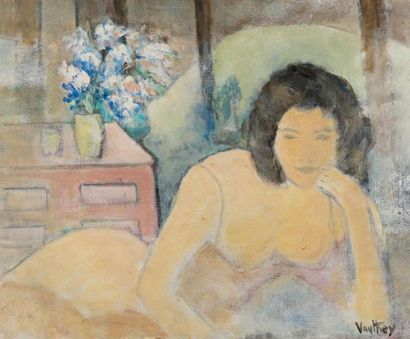 Pierre VAUTHEY (1937). Naked woman. Oil on...