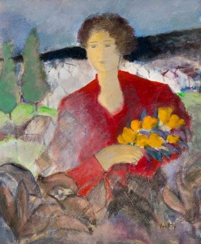 Pierre VAUTHEY (1937). Woman in the red dress...