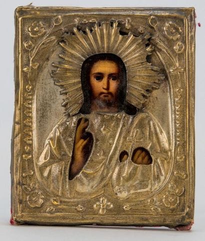 Russian icon: Christ Pantocrator. Oil on...