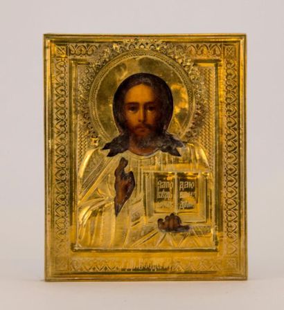 Russian icon: Christ Pantocrator. Oil on...