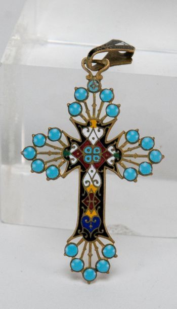 Orthodox cross in cloisonné enamel. Russian...
