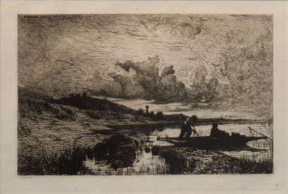 Adolphe APPIAN (1818-1898). Pêcheur sur une...