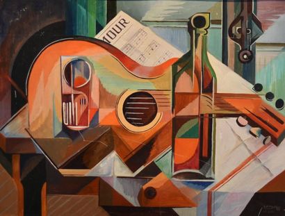 Serge MAGNIN (né en 1934). Composition cubiste...