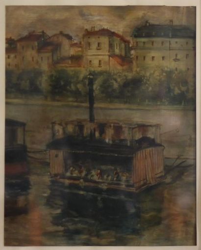 L. PONCET (?) Bateau lavoir sur le Rhône...