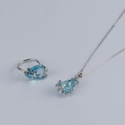 Set ring and pendant in 585-thousandth white...