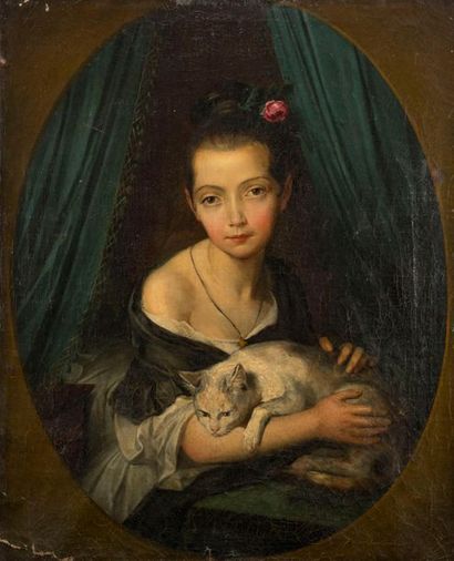 BARRET (XIXème). Portrait de jeune fille...