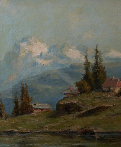 Emile GODCHAUX (1860-1938). Paysage alpin,...