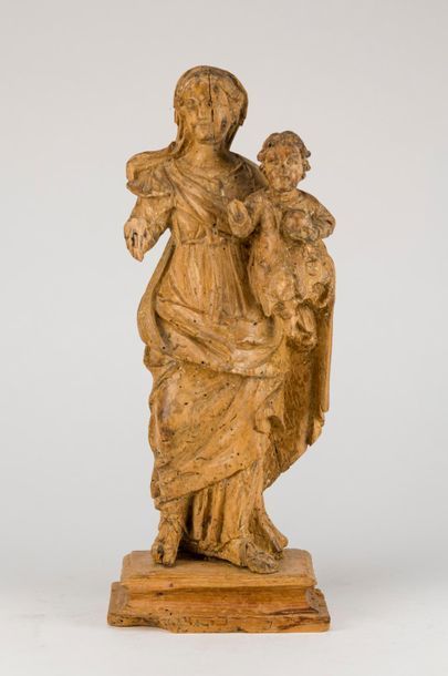 Vierge à l'enfant en bois sculpté, XVIIIème...