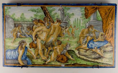 Plaque en céramique polychrome à décor de...
