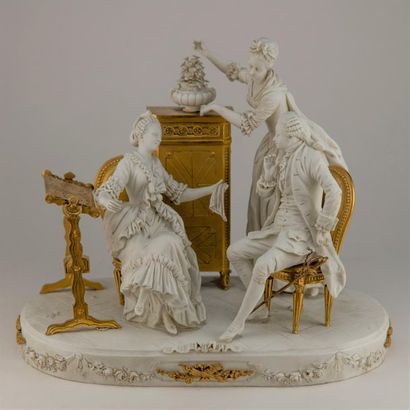 La conversation galante. Biscuit en porcelaine...