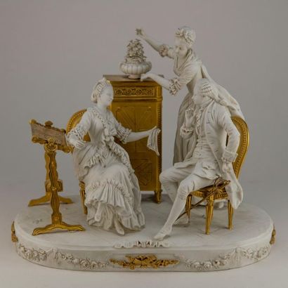 La conversation galante. Biscuit en porcelaine...