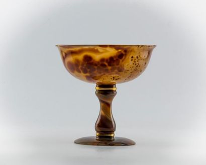 Beautiful stemmed bowl in brown and blond...
