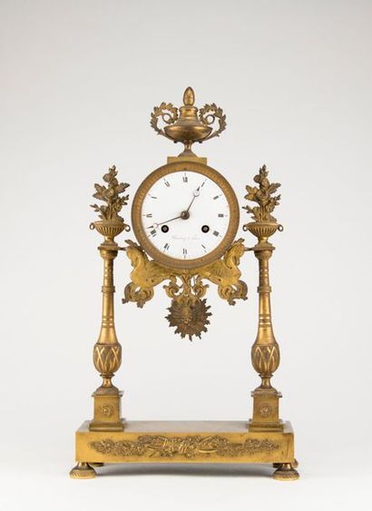 Portal clock in chased and gilded bronze...