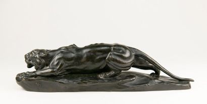 Léon BUREAU (1866-1906). Lioness on the lookout,...