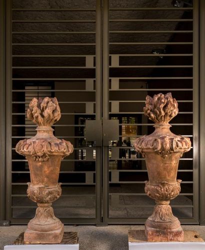 Pair of large Medici shaped terracotta fire...