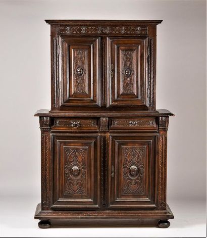 Two-body buffet made of natural wood moulded...