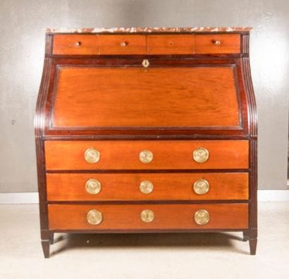 Mahogany and mahogany scriban chest of drawers...