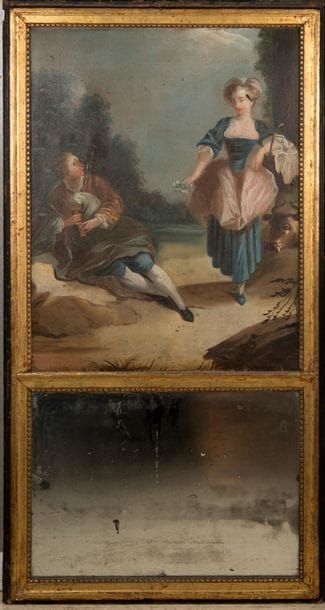 Trumeau with a galant scene decoration, gilded...
