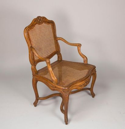 Canned armchair with moulded wooden spacer...