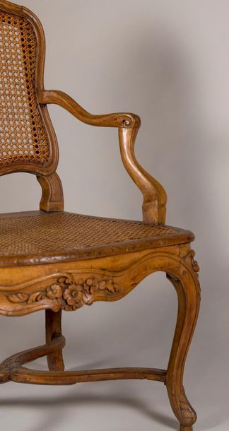 Canned armchair with moulded wooden spacer...