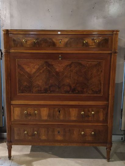 Natural wood secretary, inlaid with fillets...