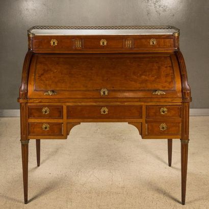 Mahogany cylinder desk, mahogany and speckled...