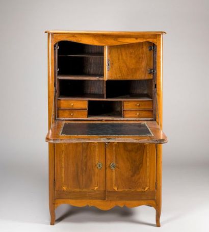 Natural wooden secretary opening with two...