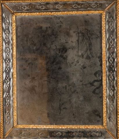 Mirror, engraved and gilded frame. 19th century....