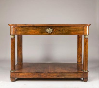 Walnut and walnut veneer console, front column...