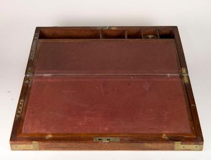 Mahogany and brass writing case with inkwell...