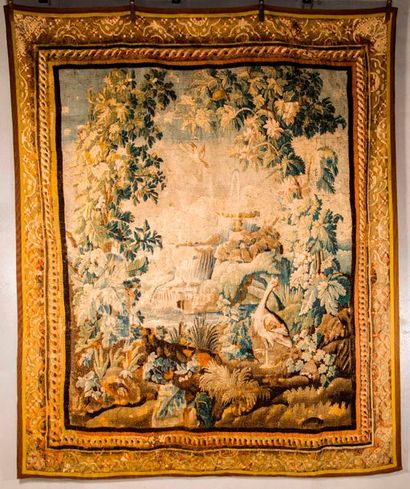 AUBUSSON. Wool tapestry decorated with a...