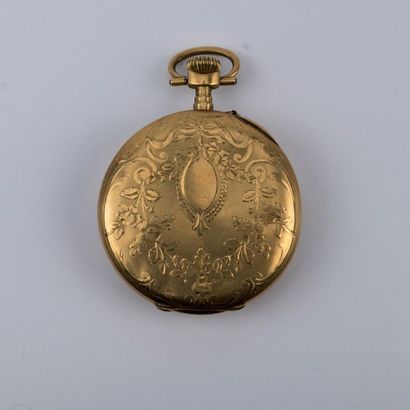 Pocket watch in chiselled yellow gold, second...