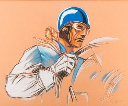 GEO HAM (1900-1972). Driver, blue helmet....