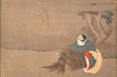 Japon,
Femme endormie sur des fagots de bois....