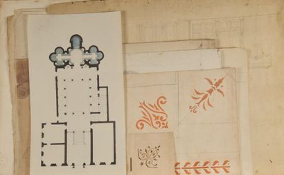 Lot de quinze dessins et études d'archit...